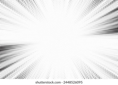 Abstract halftone sunburst background. Pop art comic book strip cover design. Explosion, isolated retro style comics radial background.