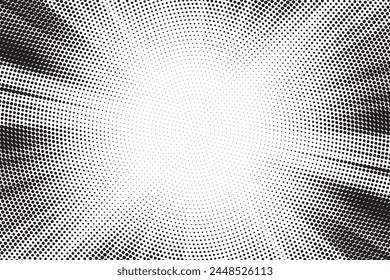 Abstract halftone sunburst background. Pop art comic book strip cover design. Explosion, isolated retro style comics radial background.