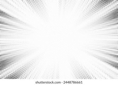 Abstract halftone sunburst background. Pop art comic book strip cover design. Explosion, isolated retro style comics radial background.