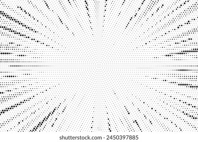 Abstract halftone sunburst background. Pop art comic book strip cover design. Explosion, isolated retro style comics radial background.