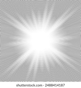Abstrakter Halbton-Sunburst-Hintergrund. Pop Art Comic Strip Cover Design. Explosion, isolierte Retro-Stil Comics radialer Hintergrund.