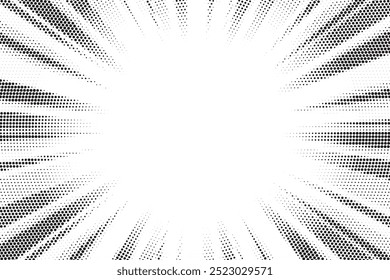 Fundo abstrato de explosão solar de meio-tom. Desenho de capa de tira de quadrinhos de arte pop. Explosão, história em quadrinhos de estilo retro isolada, fundo radial.
