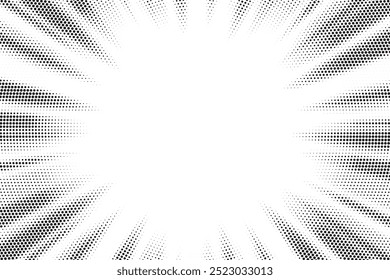 Fondo Abstractas de explosión de sol de semitono. Diseño de portada de tira de cómic de arte Pop. Explosión, fondo radial de cómics de estilo retro aislados.