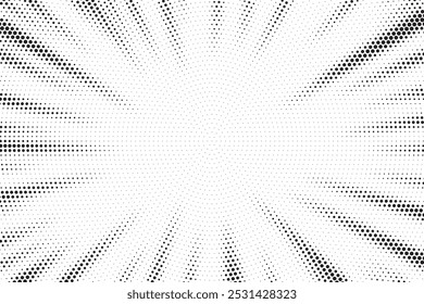 Fundo abstrato de explosão solar de meio-tom. Desenho de capa de tira de quadrinhos de arte pop. Explosão, história em quadrinhos de estilo retro isolada, fundo radial.