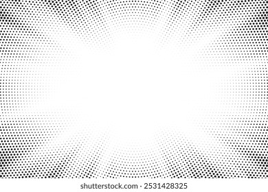 Abstract halftone sunburst background. Pop art comic book strip cover design. Explosion, isolated retro style comics radial background.