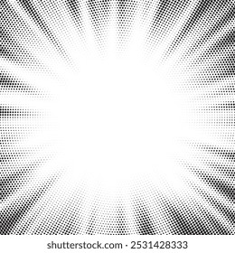 Fondo Abstractas de explosión de sol de semitono. Diseño de portada de tira de cómic de arte Pop. Explosión, fondo radial de cómics de estilo retro aislados.