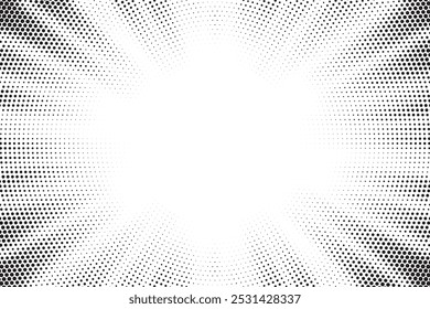 Fundo abstrato de explosão solar de meio-tom. Desenho de capa de tira de quadrinhos de arte pop. Explosão, história em quadrinhos de estilo retro isolada, fundo radial.