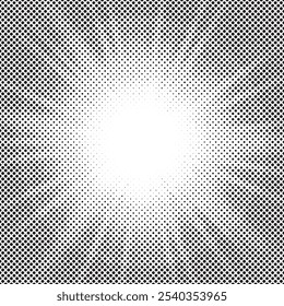 Abstract halftone sunburst background. Pop art comic book strip cover design. Explosion, isolated retro style comics radial background.