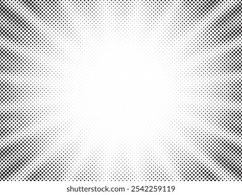 Abstract halftone sunburst background. Pop art comic book strip cover design. Explosion, isolated retro style comics radial background.	