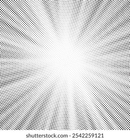 Abstract halftone sunburst background. Pop art comic book strip cover design. Explosion, isolated retro style comics radial background.	