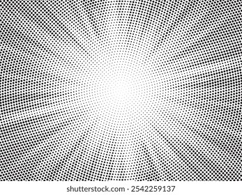 Abstract halftone sunburst background. Pop art comic book strip cover design. Explosion, isolated retro style comics radial background.	