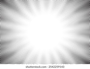 Abstract halftone sunburst background. Pop art comic book strip cover design. Explosion, isolated retro style comics radial background.	