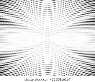 Abstract halftone sunburst background. Pop art comic book strip cover design. Explosion, isolated retro style comics radial background.