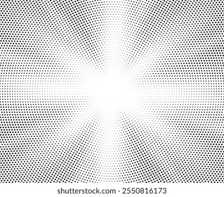 Abstract halftone sunburst background. Pop art comic book strip cover design. Explosion, isolated retro style comics radial background.