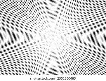 Abstract halftone sunburst background. Pop art comic book strip cover design. Explosion, isolated retro style comics radial background.