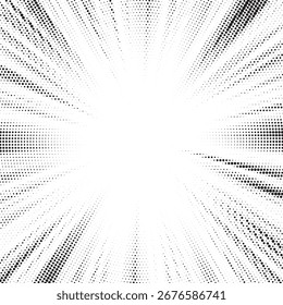 Fundo abstrato de explosão solar de meio-tom. Desenho de capa de tira de quadrinhos de arte pop. Explosão, história em quadrinhos de estilo retro isolada, fundo radial.