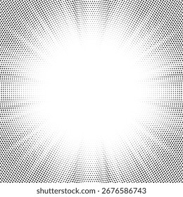 Abstract halftone sunburst background. Pop art comic book strip cover design. Explosion, isolated retro style comics radial background.