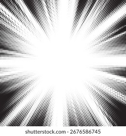 Fondo Abstractas de explosión de sol de semitono. Diseño de portada de tira de cómic de arte Pop. Explosión, fondo radial de cómics de estilo retro aislados.