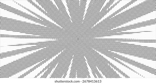 Fondo Abstractas de explosión de sol de semitono. Diseño de portada de tira de cómic de arte Pop. eps10