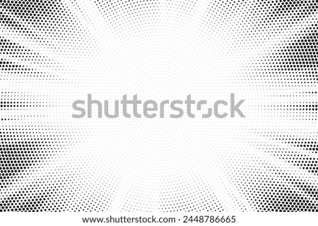 Abstract halftone sunburst background. Pop art comic book strip cover design. Explosion, isolated retro style comics radial background.