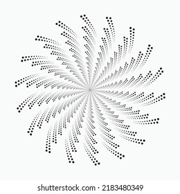 Resumen del elemento de diseño circular de medio tono giratorio. Elemento de diseño de tejido. La textura de los puntos del círculo semitónico. Elemento de diseño de vectores. Elemento de diseño de ropa con puntos.