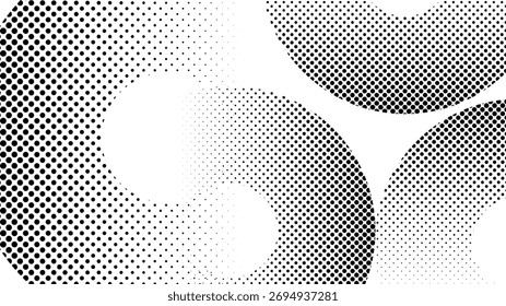 Abstractas patrón de remolino de semitono, fondo de puntos circulares en blanco y negro. Diseño de moda creativo moderno en Ilustración vectorial