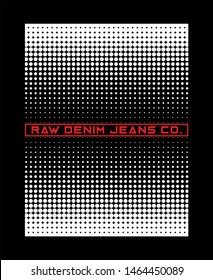 Medio tono abstracto con texto, denim crudo, para gráficos de pantalones tee modernos en estilo. Ilustraciones vectoriales