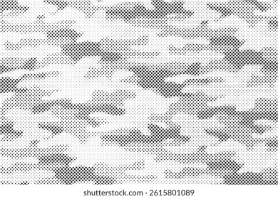 Abstract Halftone Texture Background. Half Tone Camouflage Effect Monochrome Pattern. Minimal Dynamic Dotted Wallpaper 
