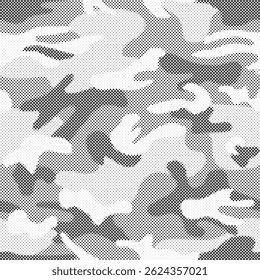 Abstract Halftone Texture Background. Half Tone Camouflage Effect Monochrome Pattern. Minimal Dynamic Dotted Wallpaper.