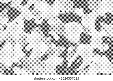 Abstract Halftone Texture Background. Half Tone Camouflage Effect Monochrome Pattern. Minimal Dynamic Dotted Wallpaper.