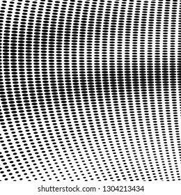 Abstract halftone texture of black dots on white background. The monochrome background is chaotic. Template for printing on posters, business cards, badges