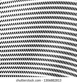 Abstract halftone texture of black dots on white background. The monochrome background is chaotic. Template for printing on posters, business cards, badges