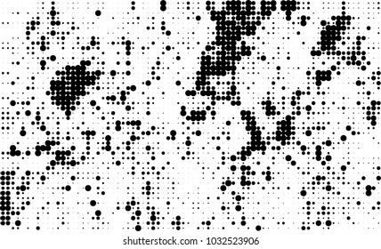 An abstract halftone texture. Black and white pattern of dots on a white background. Texture for printing on business cards, badges, posters, labels