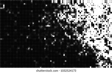 An abstract halftone texture. Black and white pattern of dots on a white background. Texture for printing on business cards, badges, posters, labels