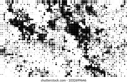 An abstract halftone texture. Black and white pattern of dots on a white background. Texture for printing on business cards, badges, posters, labels