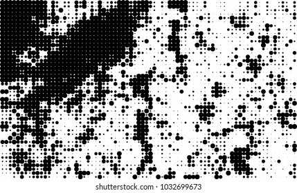An abstract halftone texture. Black and white pattern of dots on a white background. Texture for printing on business cards, badges, posters, labels
