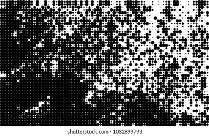 An abstract halftone texture. Black and white pattern of dots on a white background. Texture for printing on business cards, badges, posters, labels