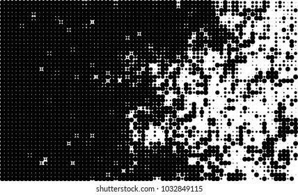 An abstract halftone texture. Black and white pattern of dots on a white background. Texture for printing on business cards, badges, posters, labels