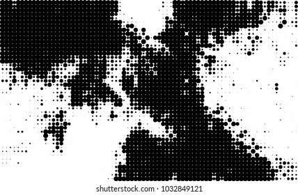 An abstract halftone texture. Black and white pattern of dots on a white background. Texture for printing on business cards, badges, posters, labels