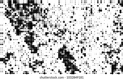 An abstract halftone texture. Black and white pattern of dots on a white background. Texture for printing on business cards, badges, posters, labels