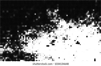 An abstract halftone texture. Black and white pattern of dots on a white background. Texture for printing on business cards, badges, posters, labels