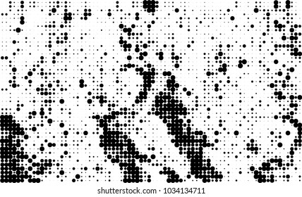 An abstract halftone texture. Black and white pattern of dots on a white background. Texture for printing on business cards, badges, posters, labels