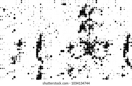 An abstract halftone texture. Black and white pattern of dots on a white background. Texture for printing on business cards, badges, posters, labels