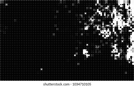 An abstract halftone texture. Black and white pattern of dots on a white background. Texture for printing on business cards, badges, posters, labels