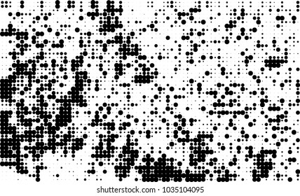 An abstract halftone texture. Black and white pattern of dots on a white background. Texture for printing on business cards, badges, posters, labels