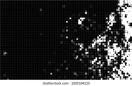 An abstract halftone texture. Black and white pattern of dots on a white background. Texture for printing on business cards, badges, posters, labels
