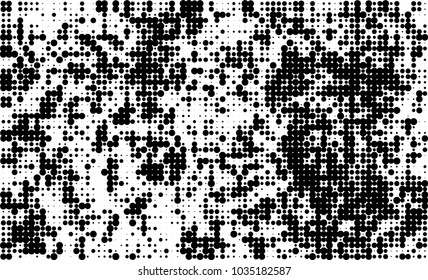 An abstract halftone texture. Black and white pattern of dots on a white background. Texture for printing on business cards, badges, posters, labels