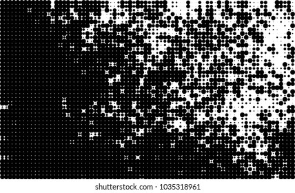 An abstract halftone texture. Black and white pattern of dots on a white background. Texture for printing on business cards, badges, posters, labels