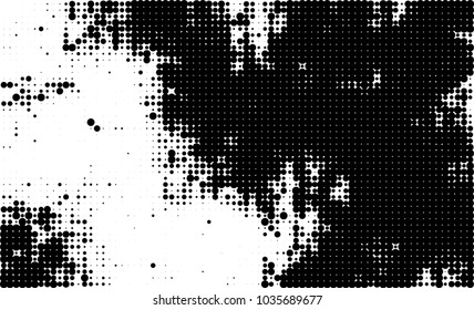 An abstract halftone texture. Black and white pattern of dots on a white background. Texture for printing on business cards, badges, posters, labels