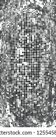 Abstract halftone texture is black and white. Convex background of dots randomly arranged